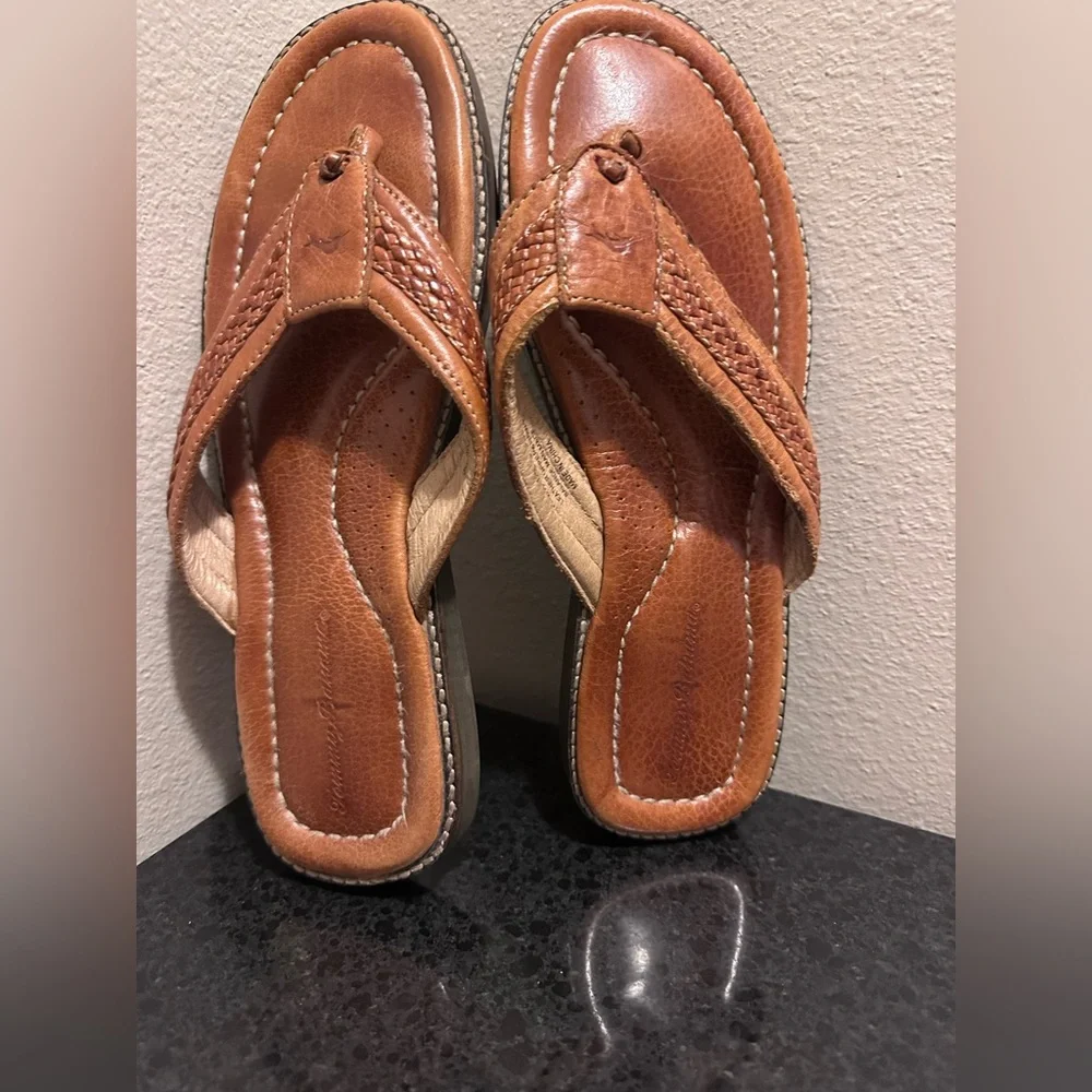 Tommy Bahama Anchors Away Leather Flip Flops Mens Size 12 - Picture 2 of 4